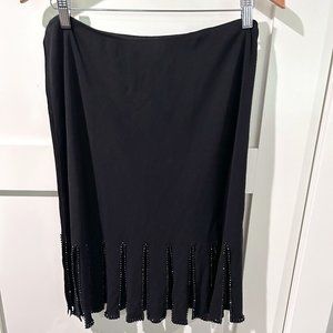 Joseph Ribkoff Black Midi Skirt with Beaded Fringe